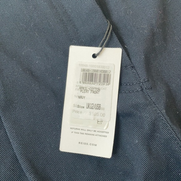 Reiss April cotton pleat front navy blue shorts 8 NWT - Picture 6 of 9